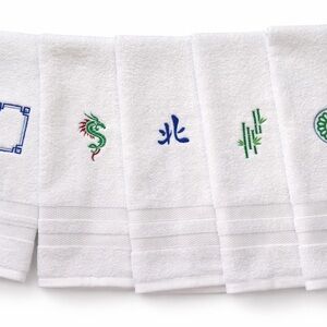 Mahjong Embroidered Hand Towels - Set of 5 - Mahjong gift - Hostess Gift